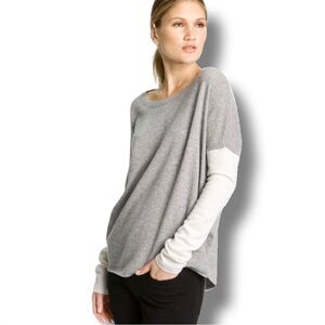 Vince Color Block Wool Cashmere Bateau Sweater Small Oversized Boxy Grey Cream
